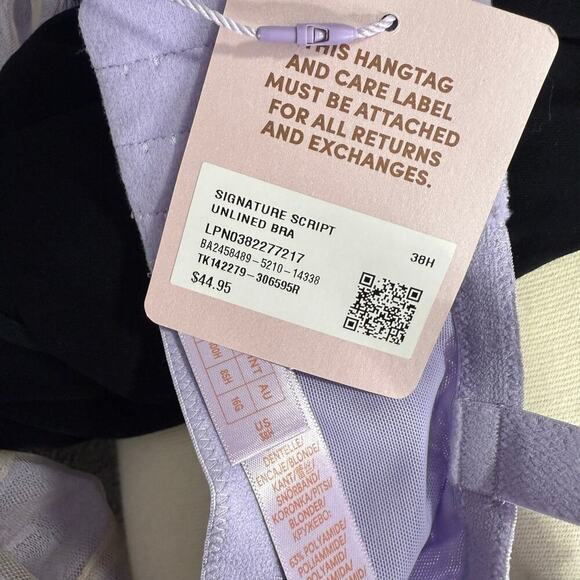 Savage X Fenty Women's Signature Script Unlined Lace Bra Lavender Size 38H - Picture 4 of 4